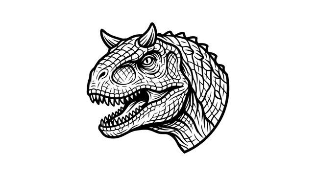Carnotaurus Dinosaur Head Illustration Black and White.