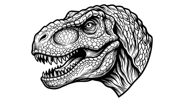 Detailed illustration of a Tyrannosaurus Rex dinosaur head.