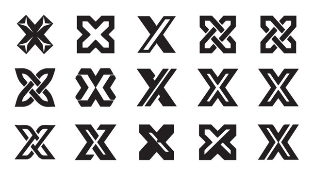 Black X marks, crossing icons, vector symbols, 16 signs