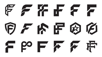Fototapeta premium Futuristic letter F logos, symbols, and icons set, vector graphics