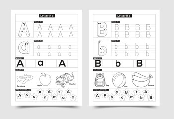 Alphabet tracing worksheet for preschoolers letters a and b with alphabet worksheet preschool education learning practice exercise © HR Studio