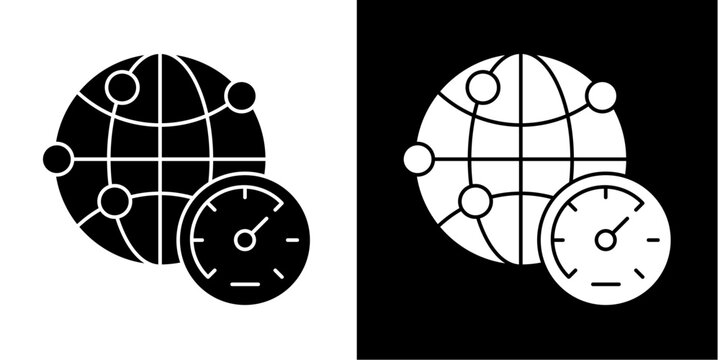 Global Time Icon Set White Glyph Style Collection