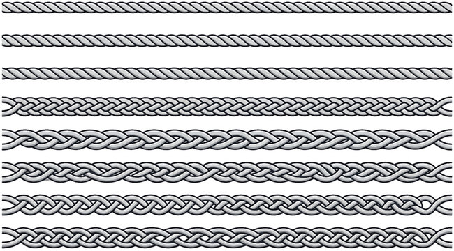 Black and White Decorative Rope Border Patterns - Celtic Knot Design Elements Set