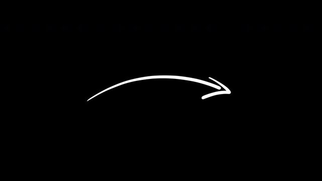 handwriting curve arrow from taper to blunt with in animation and out animation on transparent background or alpha channel, 4k video