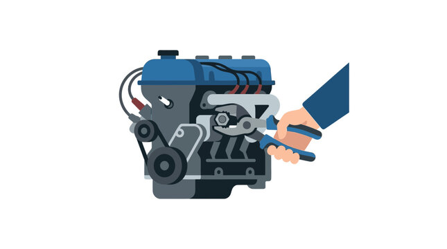 Car Engine Repair: Mechanic's Hand Fixing with Pliers