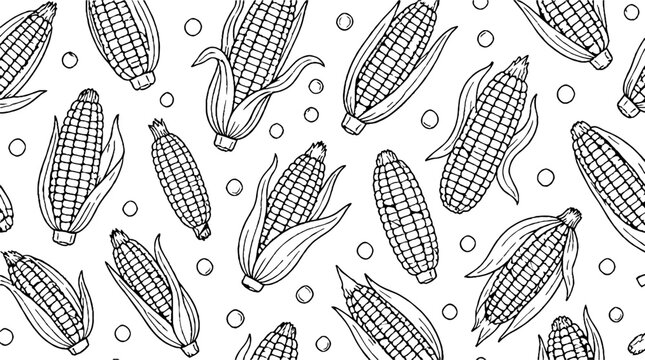 Detailed black and white corn cob illustration pattern.