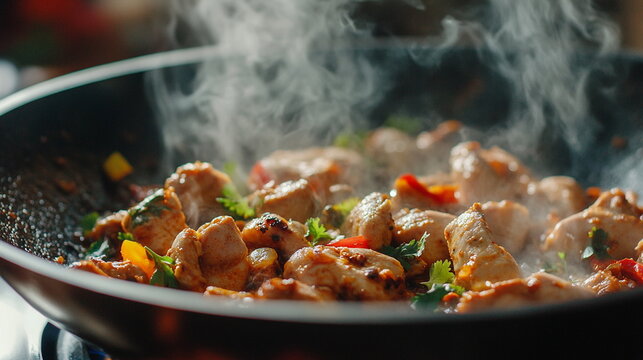 Sizzling Grilled Chicken with Juicy Texture and Hot Flames