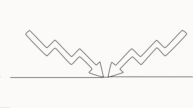 Animated self drawing Continuous one line drawing of Downward trend line, decreasing graph, arrow pointing down, business chart, motion graphic vector illustration on white background.