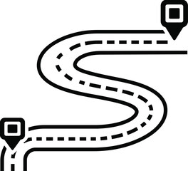 Fototapeta premium Black and white road map icon with two location markers