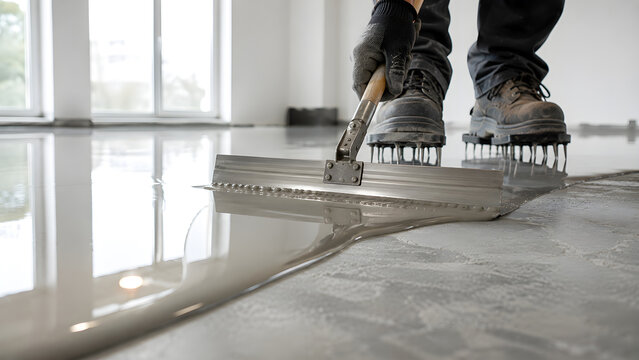 Self Leveling Floor Compound Application on Modern Interior Concrete Surface