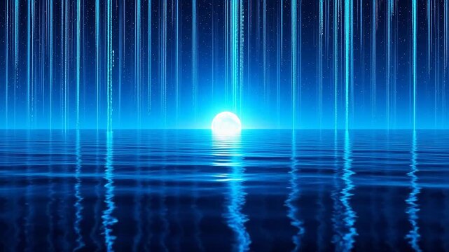 Moonlit water with glowing lines