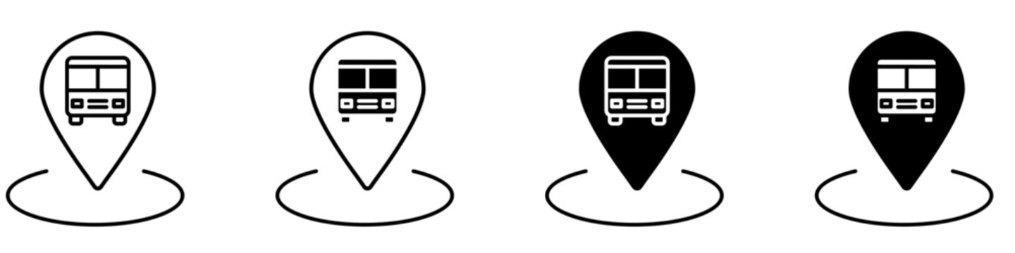 Bus location icon vector set. Public transport tracking illustration sign collection. Position symbol. Transit tracking logo or mark.