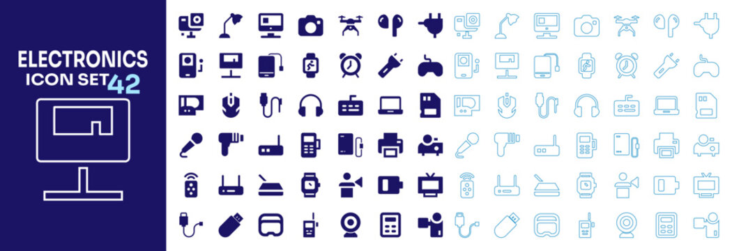 Modern electronics and digital devices vector collection featuring clean flat and outline icon set.