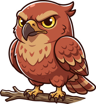 A pixel art cartoon owl with a grumpy expression sits on a tree branch. Its feathers are brown and yellow. The illustration is detailed.