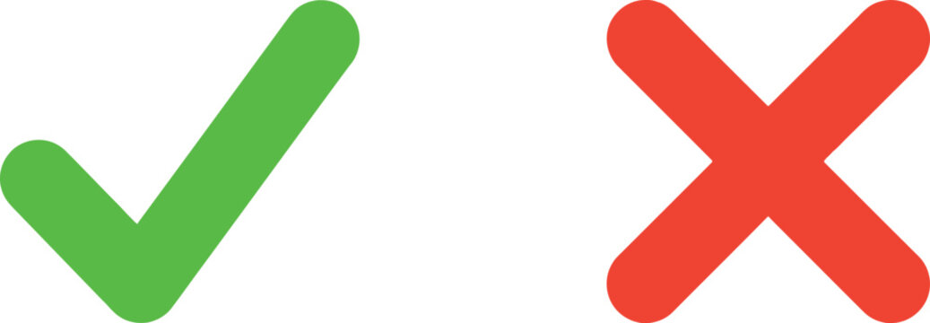 Green check mark and red cross mark symbols for survey and choice design