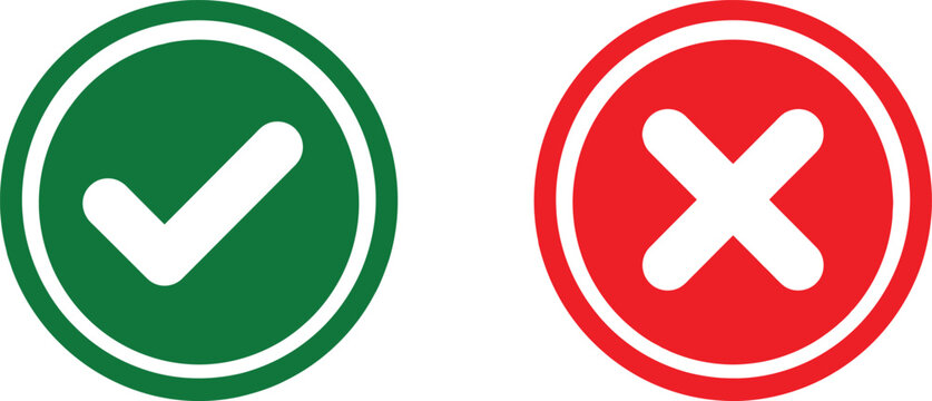 Green check mark and red cross mark icons for correct and incorrect choice or survey