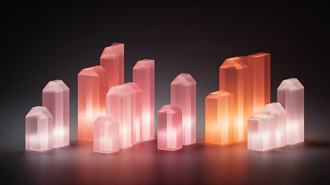 3d render of glowing pink and white candles on dark background light flame