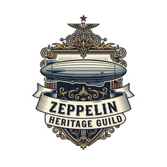 Zeppelin Heritage Guild ornate vintage airship emblem. © BasthaDocumentary
