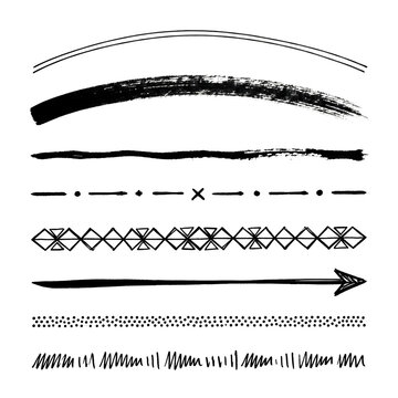 Hand Drawn Grunge Brush Strokes & Dividers PNG &mdash; Black Ink Lines, Arrows, Borders Vector Clipart Set

