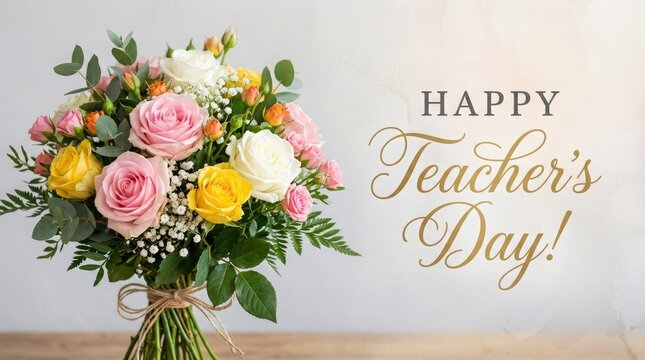 Happy teachers day bouquet of roses greeting card