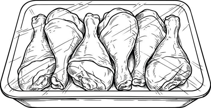 Chicken drumsticks arranged in a food tray illustration