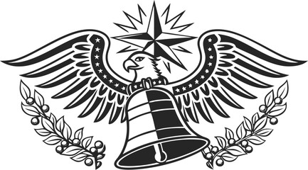 Fototapeta premium Mexican Independence Day Vintage with Eagle Bell Wings and Laurel Branches Patriotic Vector Emblem