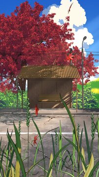 Japanese Countryside Bus Stop with Autumn Foliage &ndash; Fall Loop 4K