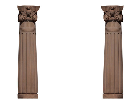 Elements of architectural decorations of buildings, columns and tops, gypsum molding, wall texture and stucco patterns. On the streets in Barcelona, public places.