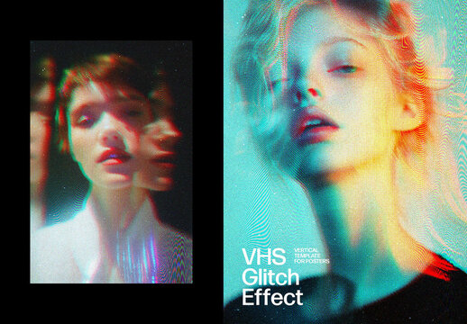 Vertical VHS Glitch Art Photo Effect
