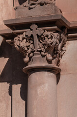 elements of architectural decorations of buildings, ancient arches and columns, pommel and patterns, on the streets in Barcelona, public places. © Kozlik_mozlik