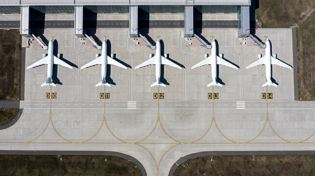 Aircraft Parked at Airport Gates Aerial View