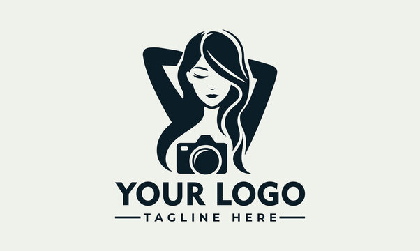 Beautiful Woman Photographer Profile Silhouette Vector Logo Illustration
