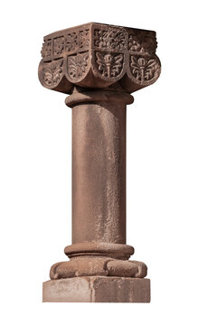 elements of architectural decorations of buildings, ancient arches and columns, pommel and patterns, on the streets in Barcelona, public places.