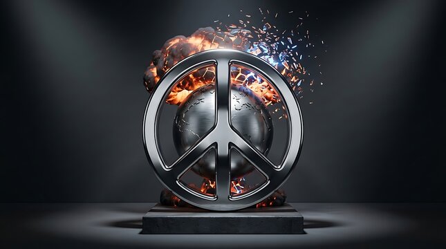 Peace Symbol and Earth Globe with Nuclear Explosion for Awareness