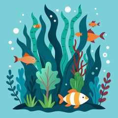 Fototapeta premium Cute Fish Swim in Vibrant Kelp Forest Scene