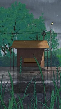 Rainy Japanese Rural Bus Stop &ndash; Summer Rain Loop 4K