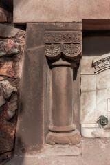 elements of architectural decorations of buildings, ancient arches and columns, pommel and patterns, on the streets in Barcelona, public places. © Kozlik_mozlik