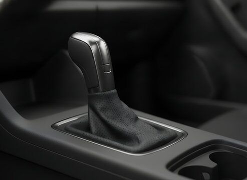 Modern car automatic gear shift lever in a dark interior