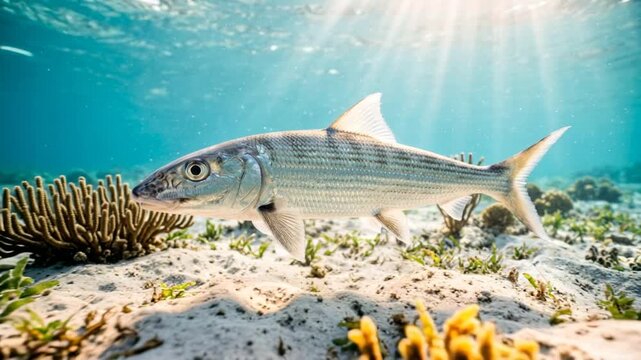 bonefish swimming in florida keys usa shallow waters close up morning light video
