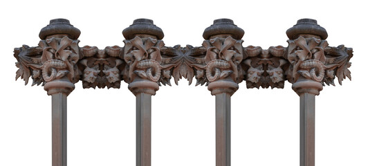 Elements of architectural decoration of buildings, columns, patterns and stucco molding. On the streets in Barcelona, ​​public places. © Kozlik_mozlik
