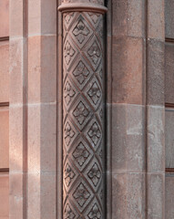 elements of architectural decorations of buildings, ancient arches and columns, pommel and patterns, on the streets in Barcelona, public places. © Kozlik_mozlik