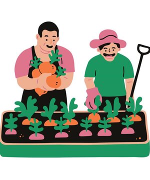 man and woman planting flowers