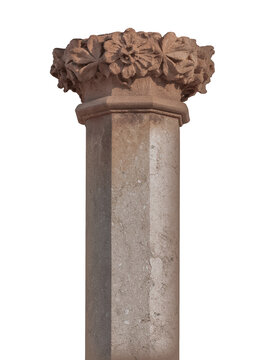 Elements of architectural decoration of buildings, columns, patterns and stucco molding. On the streets in Barcelona, ​​public places.