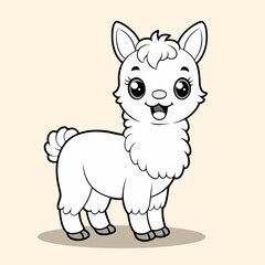 Fototapeta premium Llama Coloring Book Vector Illustration, Black and White Cute Llama Mascot, Printable Outline Design, Alpaca