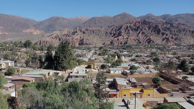 Panoramic View of Tilcara Town in Quebrada de Humahuaca Jujuy Argentina - 4K