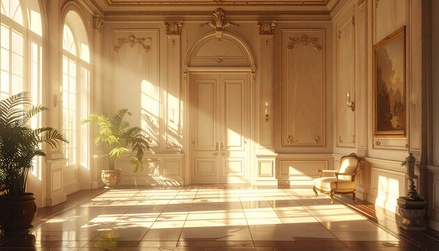 Elegant Palace Hall Interior with Sunlight
