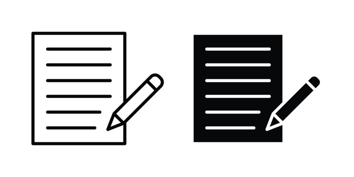paper and pen icon outline drawing and clipart version