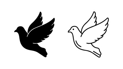 Obraz premium Minimalist Flying Dove Silhouette and Outline Icon Set