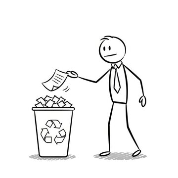 Man throwing paper into recycling bin.