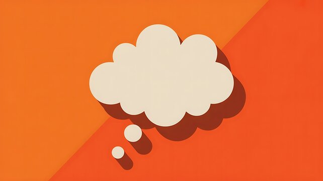 Thought bubble, beige speech bubble, orange background, flat design, icon